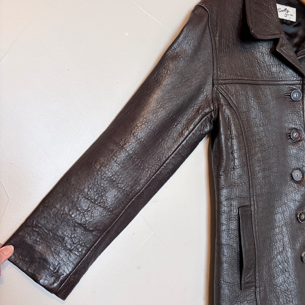 Y2K 90s Scully Leather Jacket Women Size 6 Brown Textured Button Front Blazer - Picture 8 of 16